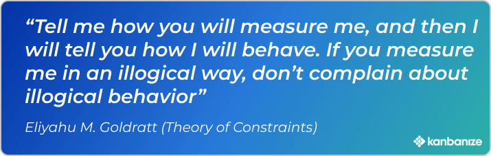 a quote by Eli Goldratt about the importance of measuring the right things - outcomes